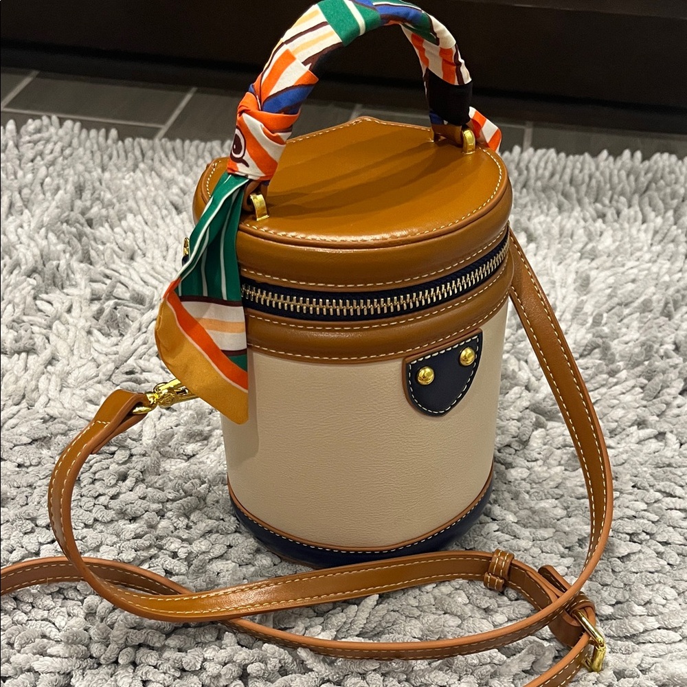 Stylish Tan and Cream Women's Cylinder Bag